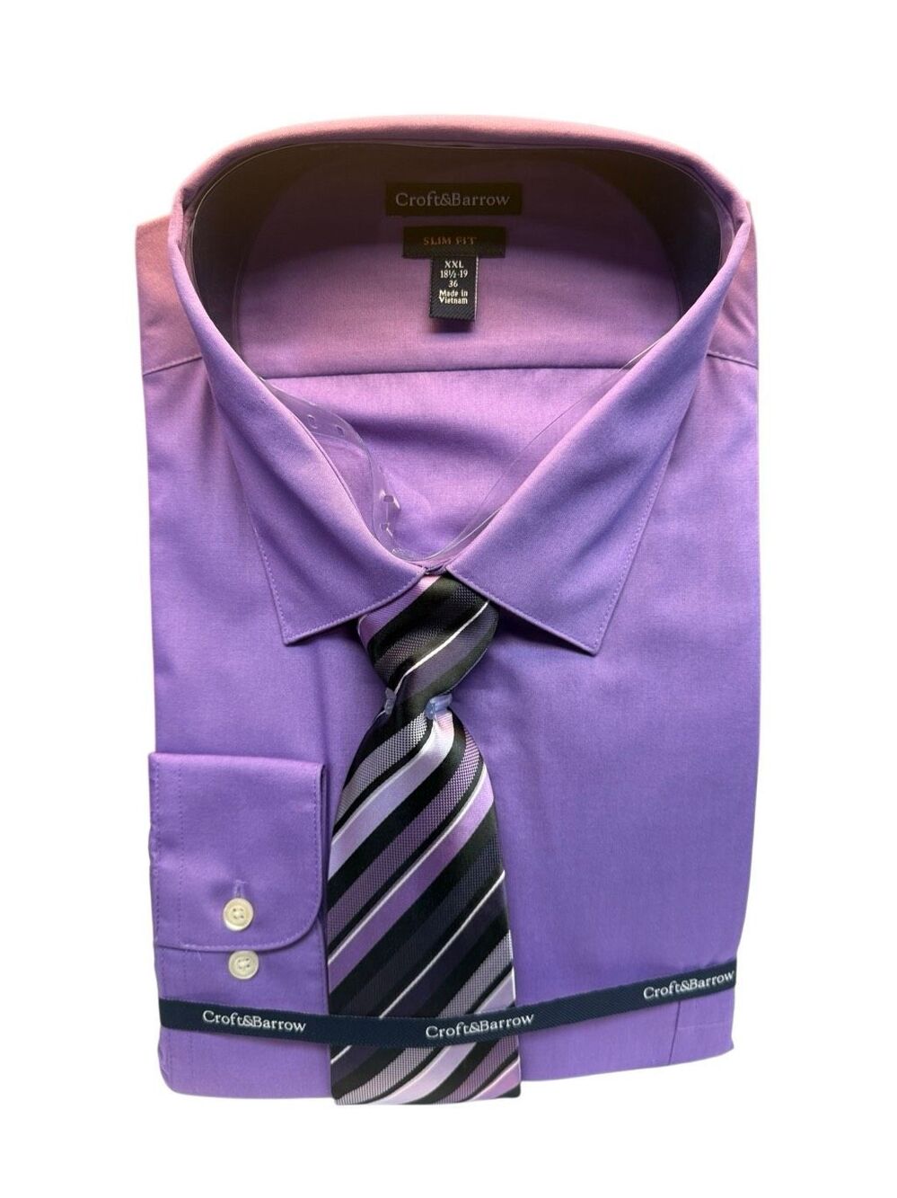 Croft & Barrow men's Purple slim-fit dress shirt & tie set Sz XXL NWT